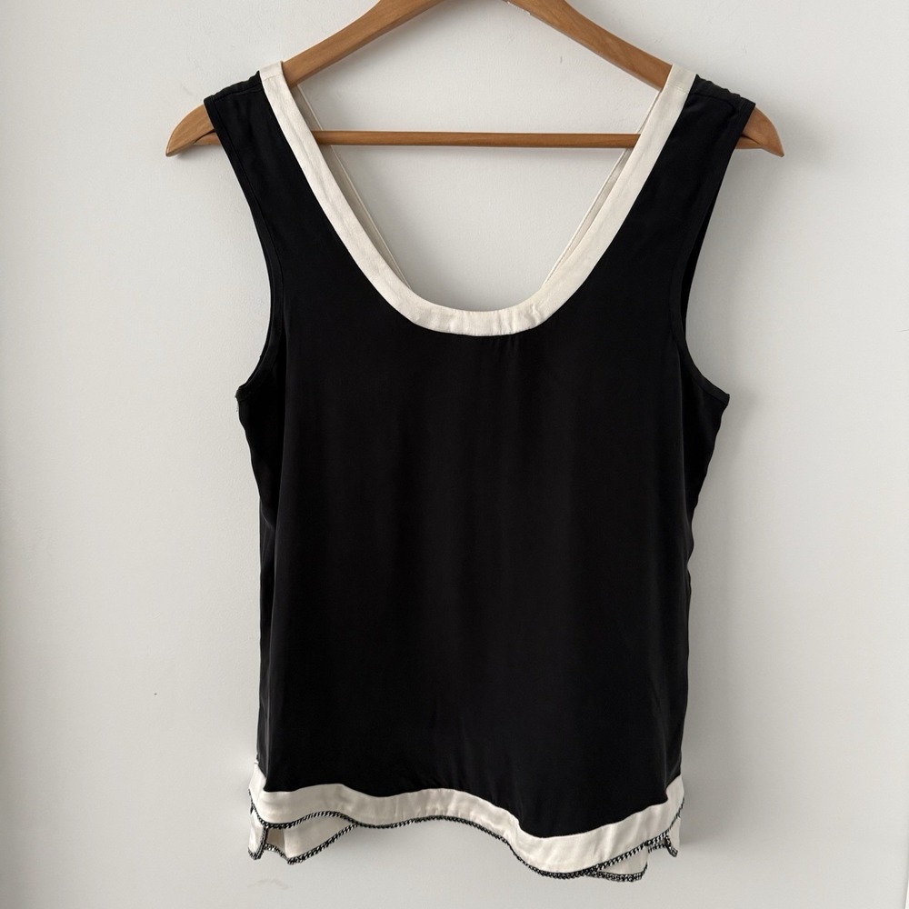 Ramy Brook Lindsey Sueded Silk Tank Top Black White Cream Size XS NWT $295